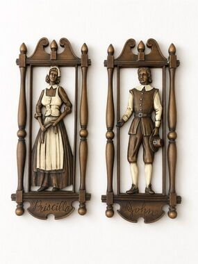 Vintage Syroco Wall Plaques Pilgrims John & Priscilla